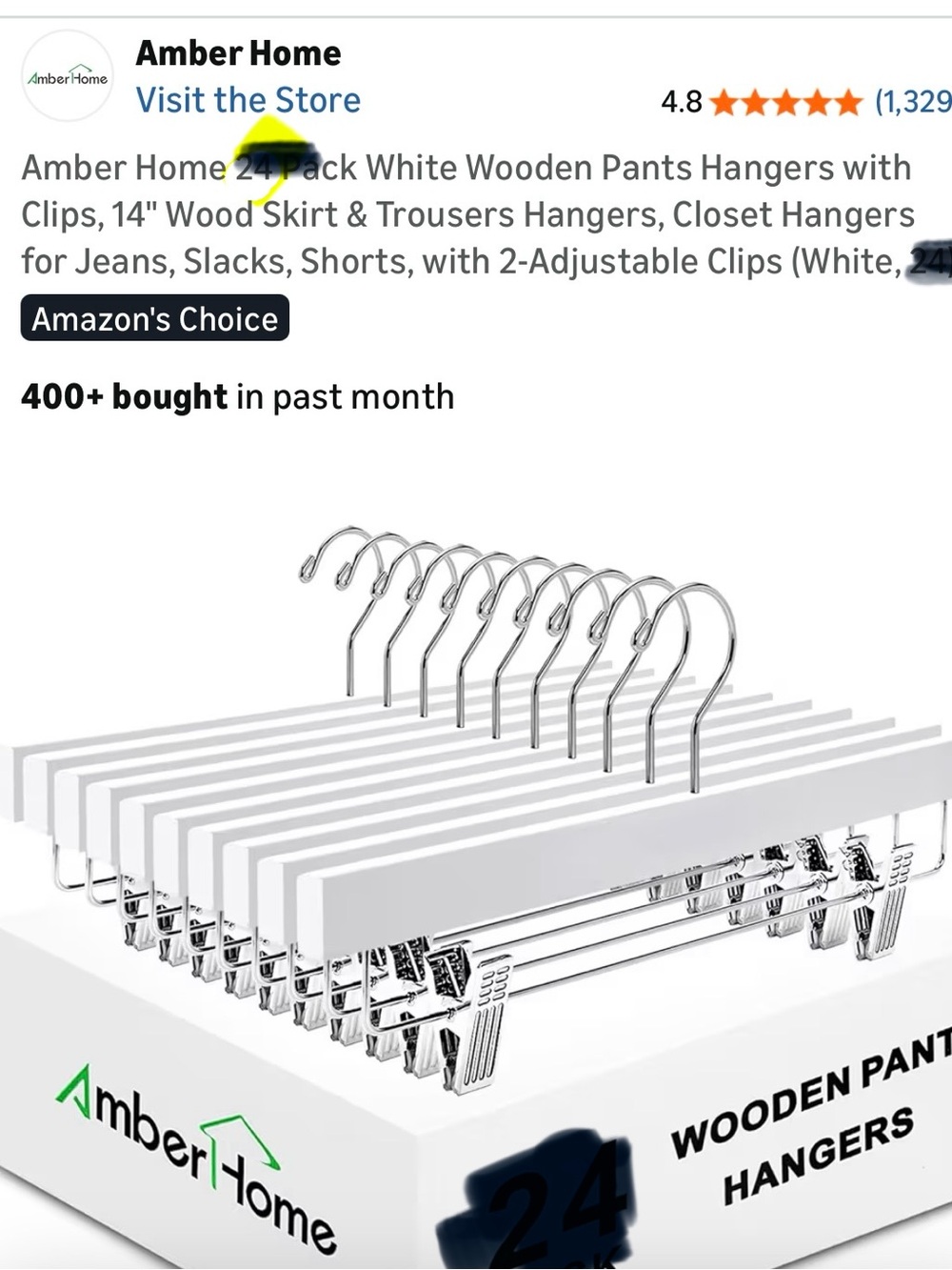 Amber Home 20 Pack White Wooden Pants Hangers with Clips, 14" NWT